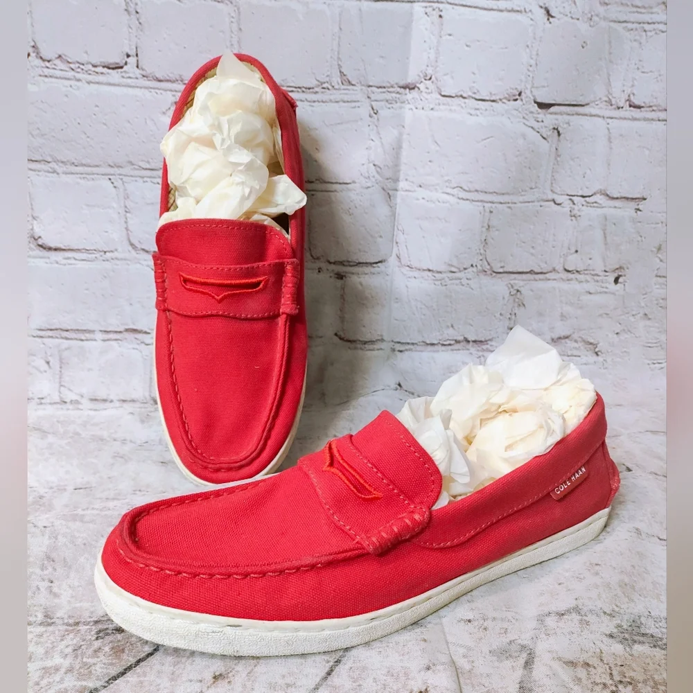Cole Haan OS Red Canvas Loafer Slip On Mens Boat Shoes 8